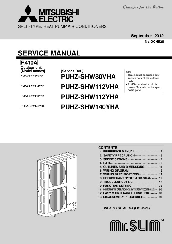 Puhz-Shw112-140V/Yha Service Manual (Och526) - Document Library - Mitsubishi Electric
