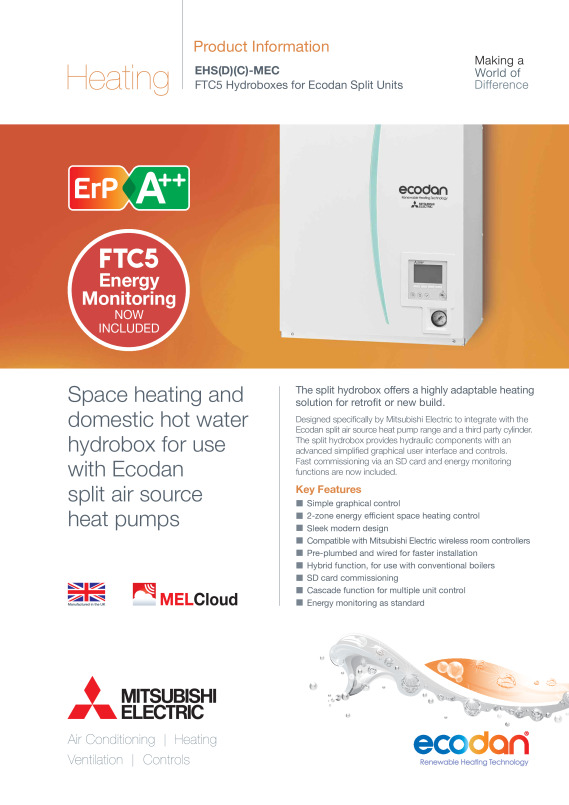 Ecodan FTC5 - EHS(D)(C)-MEC Split Hydrobox Product Information Sheet -  Document Library - Mitsubishi Electric