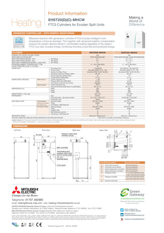 Ecodan Installation Manual Pre Plumbed Cylinder Mitsubishi Air