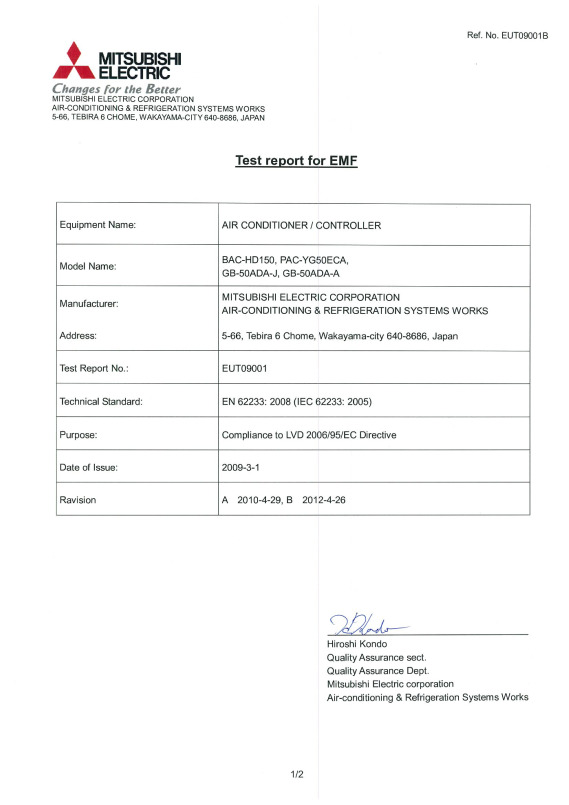 PAC-YG50ECA Declaration of Conformity (EUT09001B) - Document