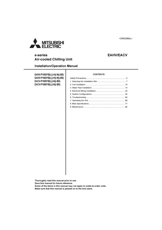 Ea C H V P1500 1800ybl N Installation Operation Manual Wtx01 Document Library Mitsubishi Electric