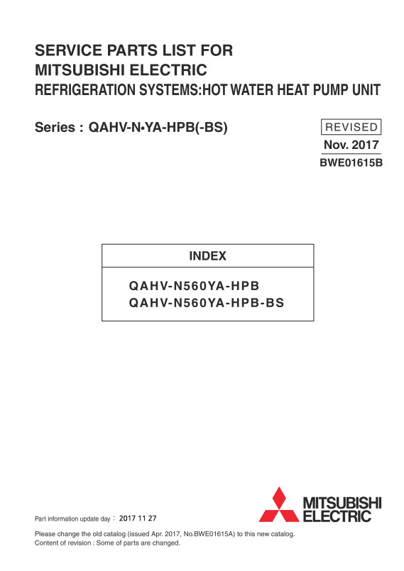 Ecodan QAHV Parts List (BWE01615B) - Document Library - Mitsubishi Electric