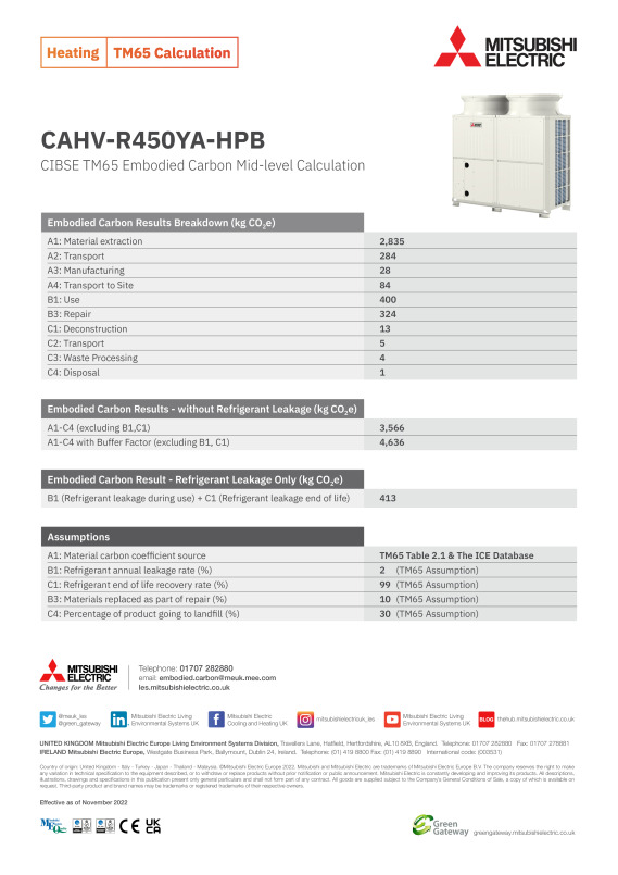CAHV-R450YA-HPB Embodied Carbon Calculation - Document Library - Mitsubishi  Electric